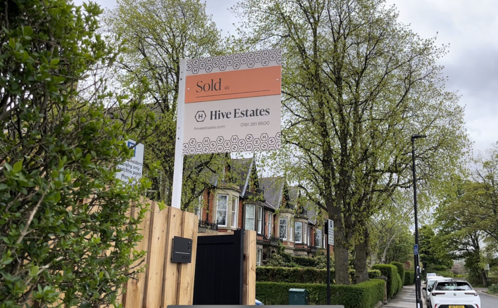 A sold subject to contract sign outside a property in Jesmond, Newcastle