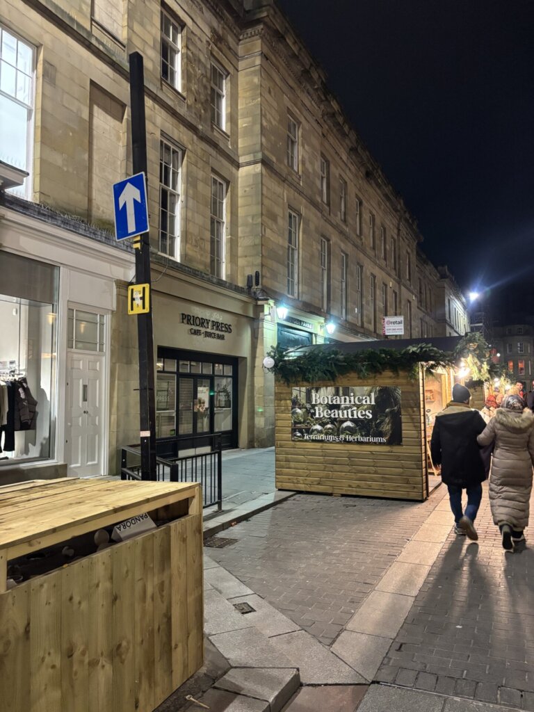 Priory Press blocked by Newcastle Christmas market stall