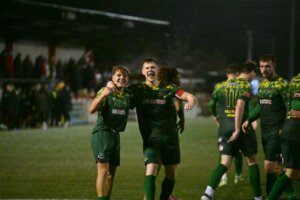 Hebburn Town Players Celebrating The Away Win. Credit: Tyler's Credit