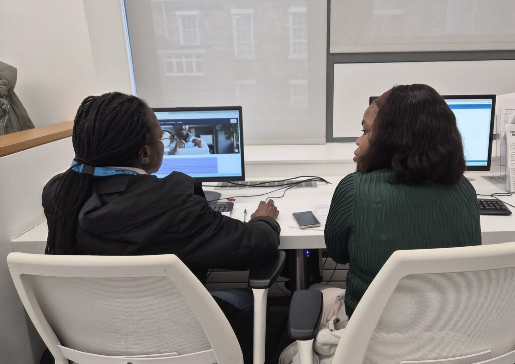 International students navigating the university's digital systems.